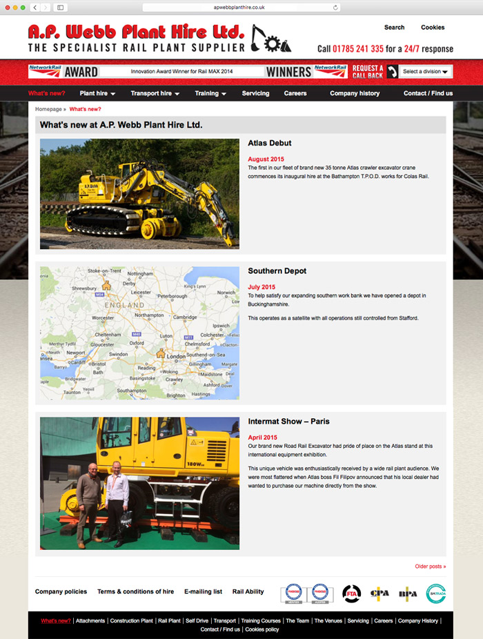 A.P. Webb Plant Hire Ltd. website