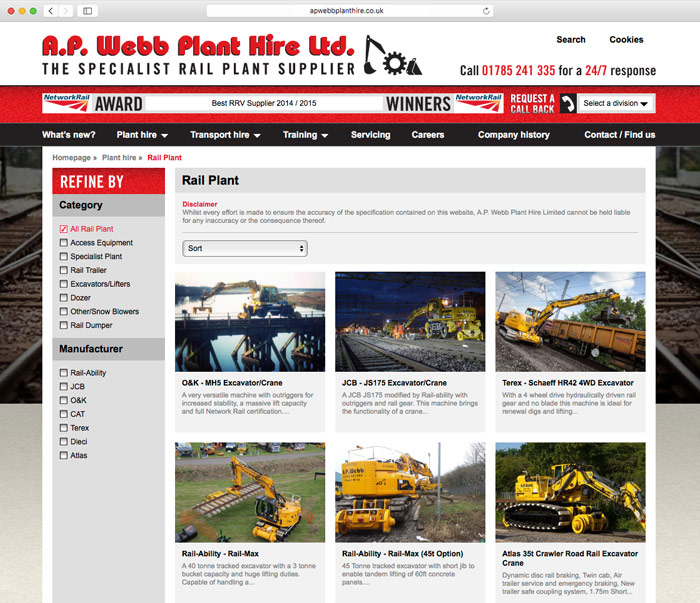 A.P. Webb Plant Hire Ltd. Website design, RJS Design, Staffordshire