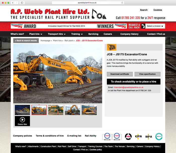 A.P. Webb Plant Hire Ltd. website